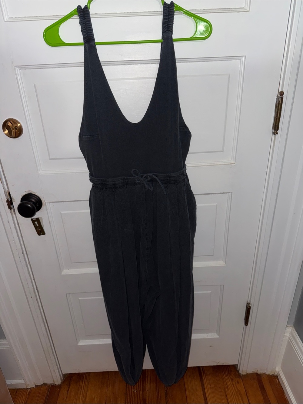 Black Sleeveless V-Neck Jumpsuit with Drawstring Waist
